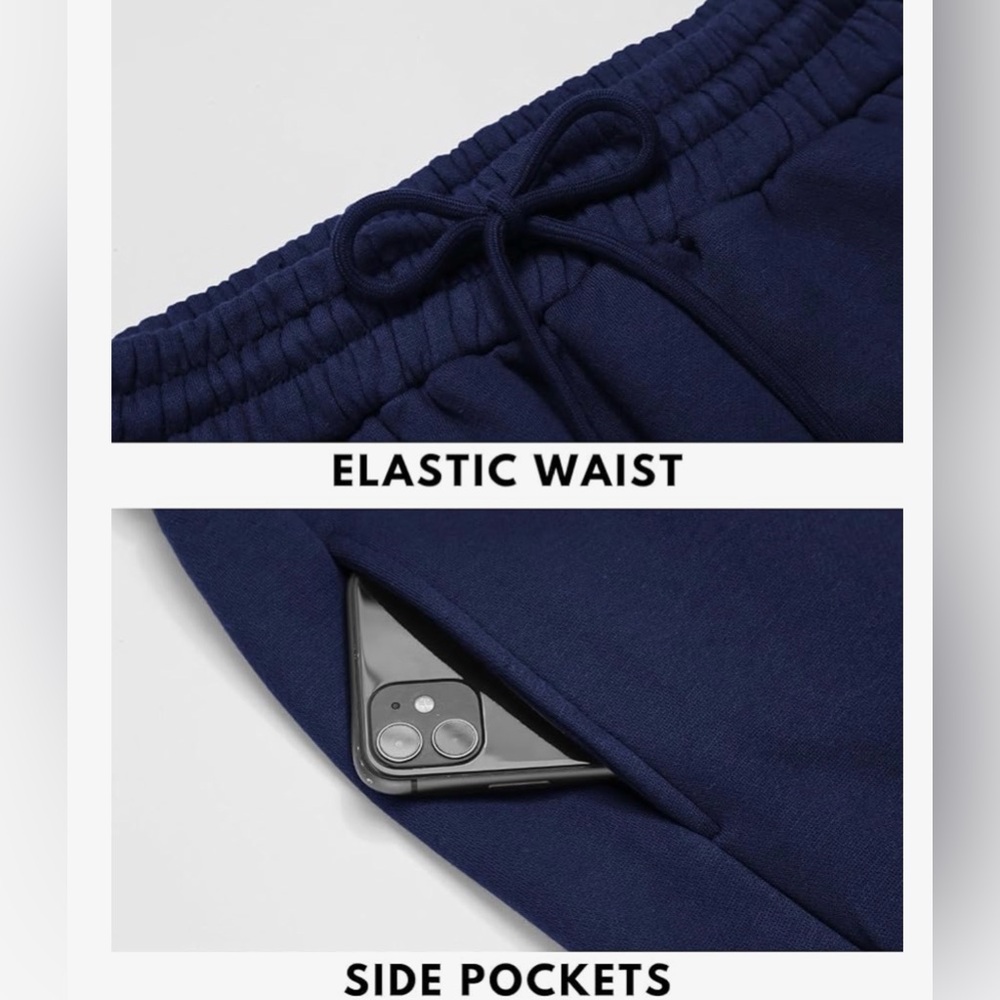 Woman’s Navy Blue Warm Fleece Lined Elastic Waist Joggers with Pockets (M) NWT - Picture 5 of 6